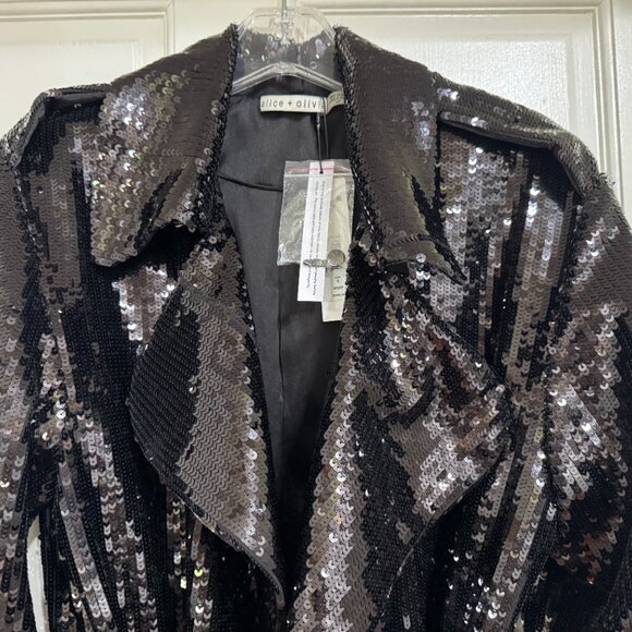 NWT Alice + Olivia Sequin Embellished Trench Coat Size S - Picture 7 of 8